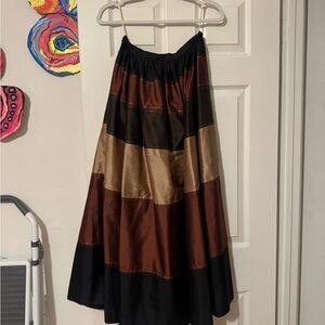 Vintage 1960 Star of Siam Striped Gold Lurex handwoven 100% thai Silk Midi Skirt